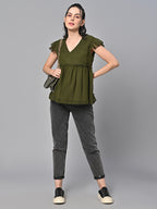 Olive Green Georgette Solid Top