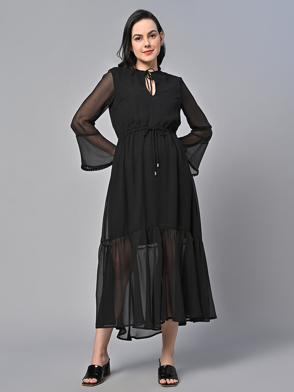 Black Solid Print maxi Dress