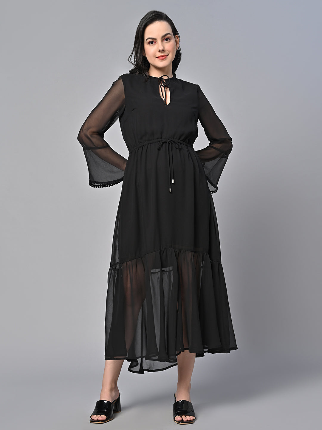 Black Solid Print maxi Dress