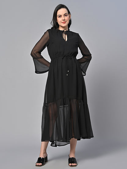 Valbone Women’s Black Georgette Solid Print maxi Dress