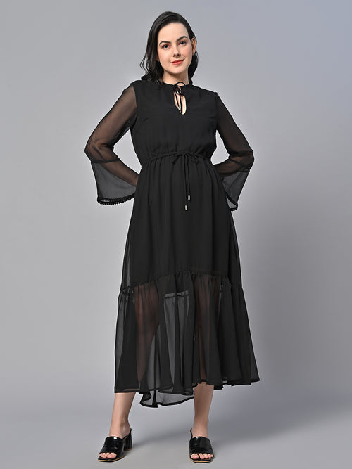Valbone Women’s Black Georgette Solid Print maxi Dress