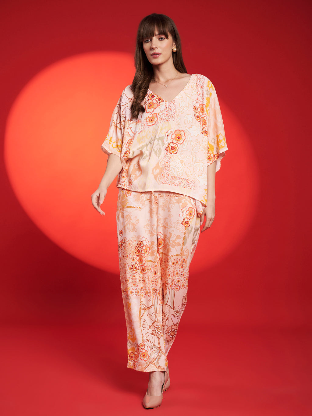 Peach Floral Kaftan Co-Ord Set