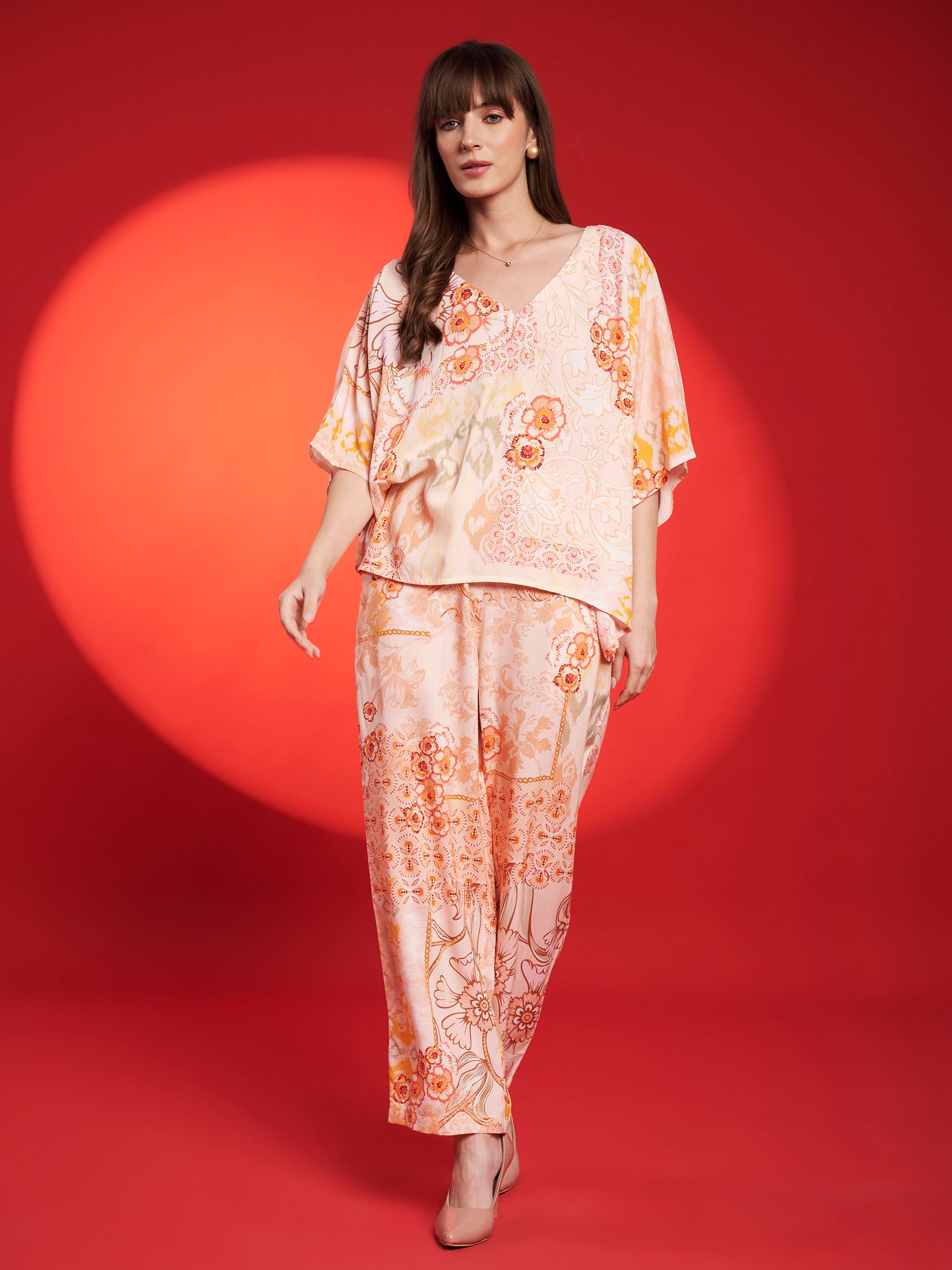 Peach Floral Kaftan Co-Ord Set