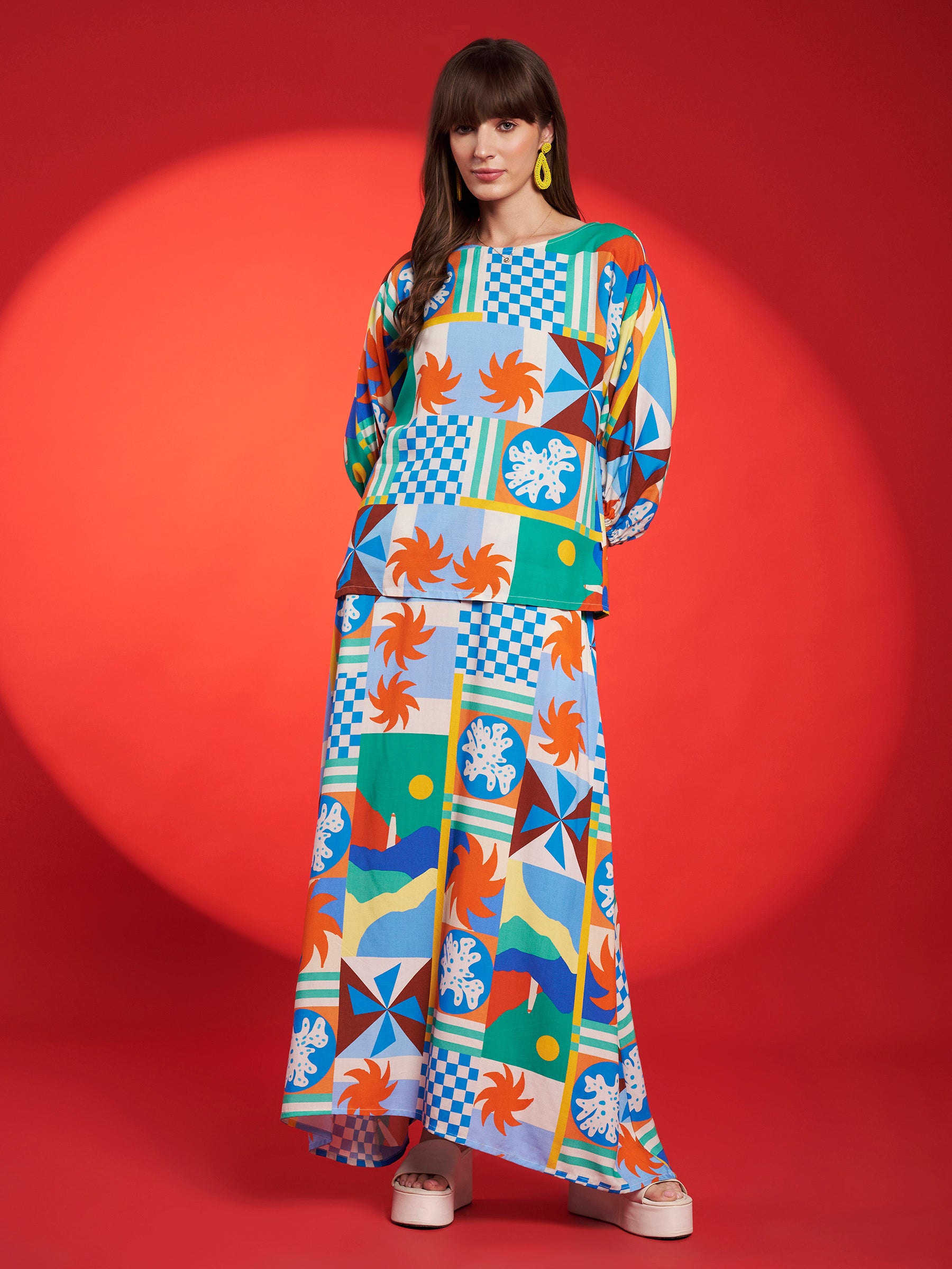 Multicolor Geometric Printed Co-Ord Set