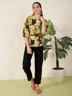 Monochrome Leaf Printed Viscose Top
