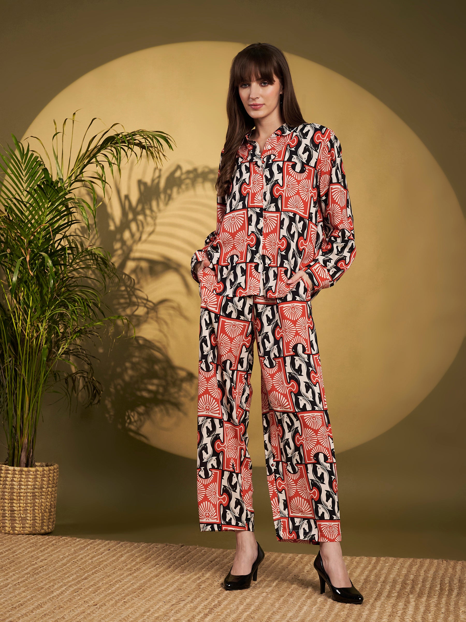 Red & Black Geometric Printed Co-Ord Set