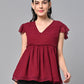 Valbone Women’s Red Georgette Solid Top With Short-Sleeves