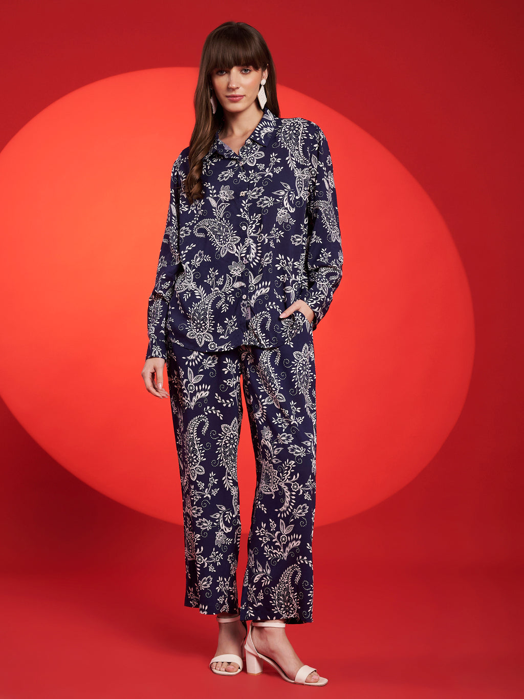 Navy Blue Paisley Printed Co-Ord Set