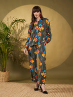 Olive Green Floral Printed Co-Ord Set