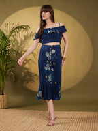 Navy Floral Ruffle Co-Ord Skirt Set