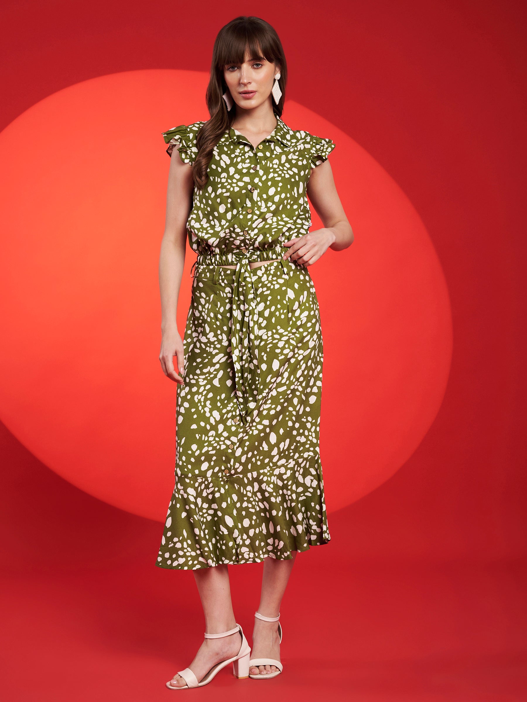 Navy Floral Belted Midi Dress