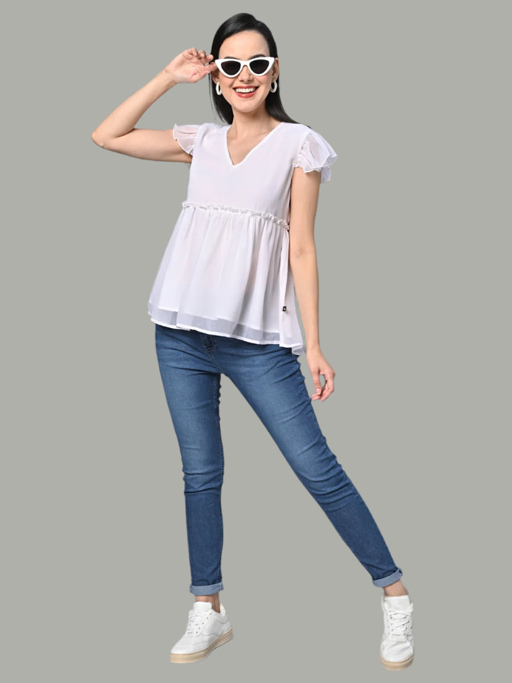 White Georgette Solid Top