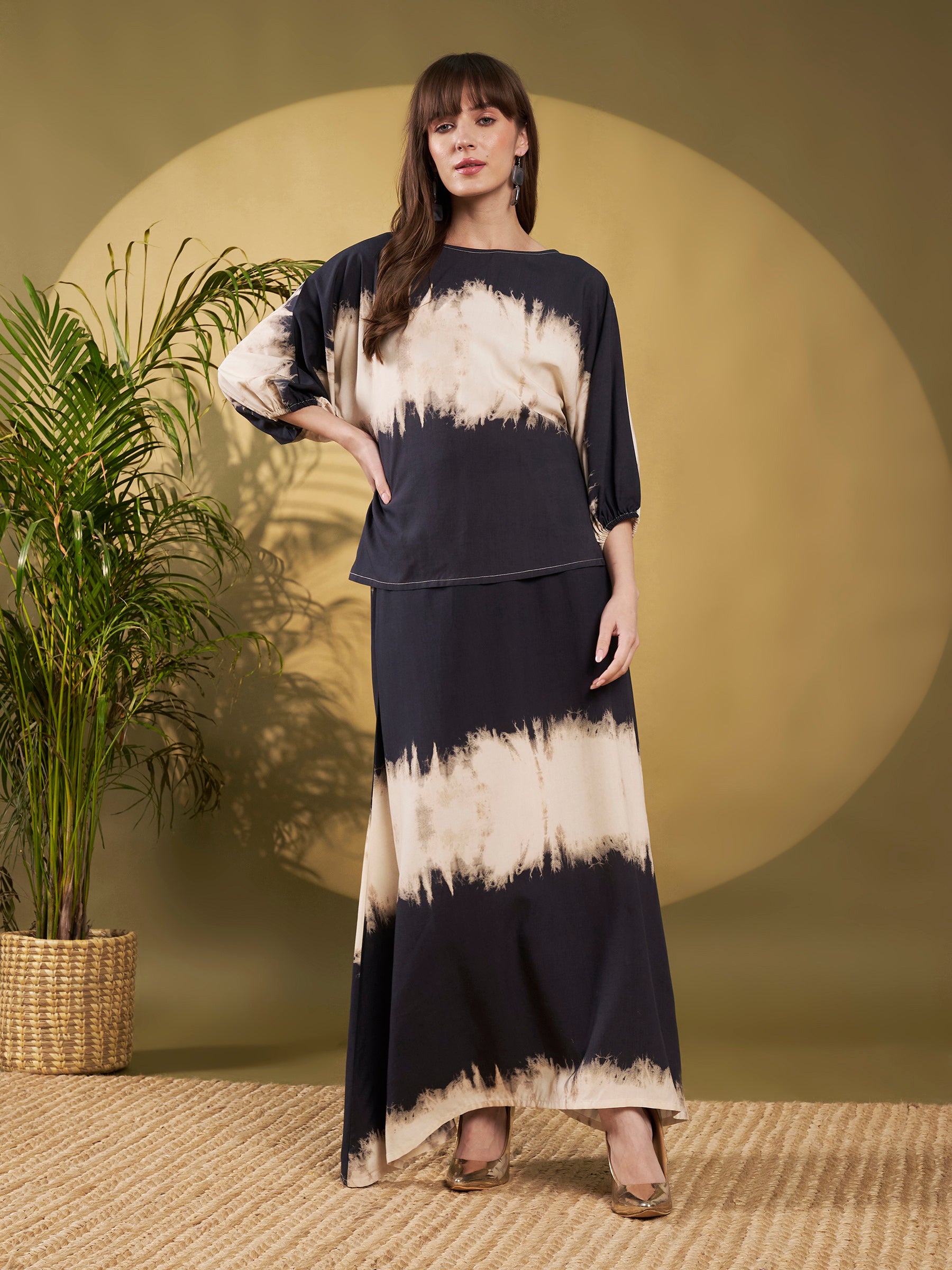 Black & Beige Tie-Dye Co-Ord Set