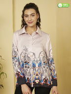 elegant Printed Satin Shirt,