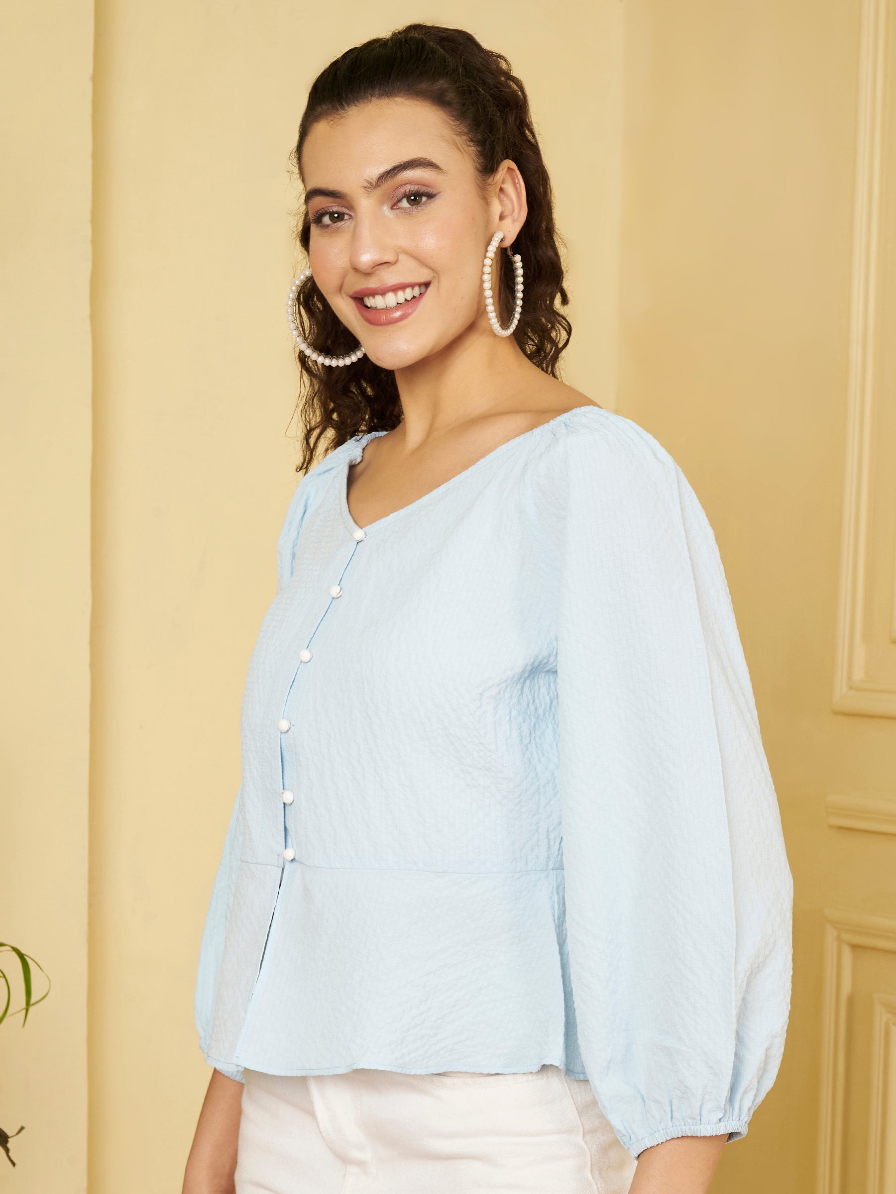 Pastel Blue Peplum Top