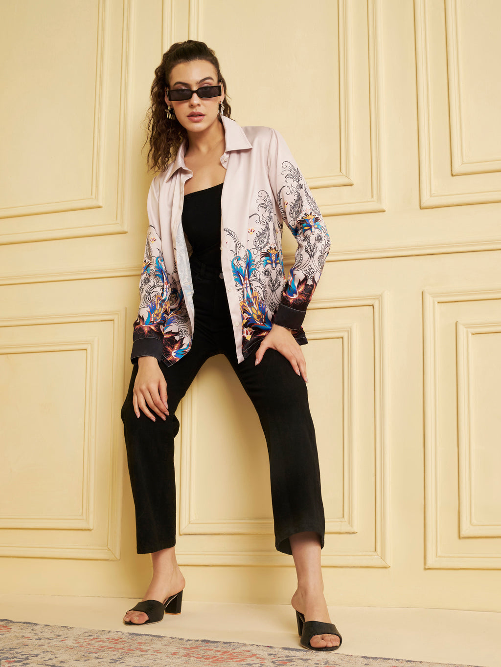 elegant Printed Satin Shirt,