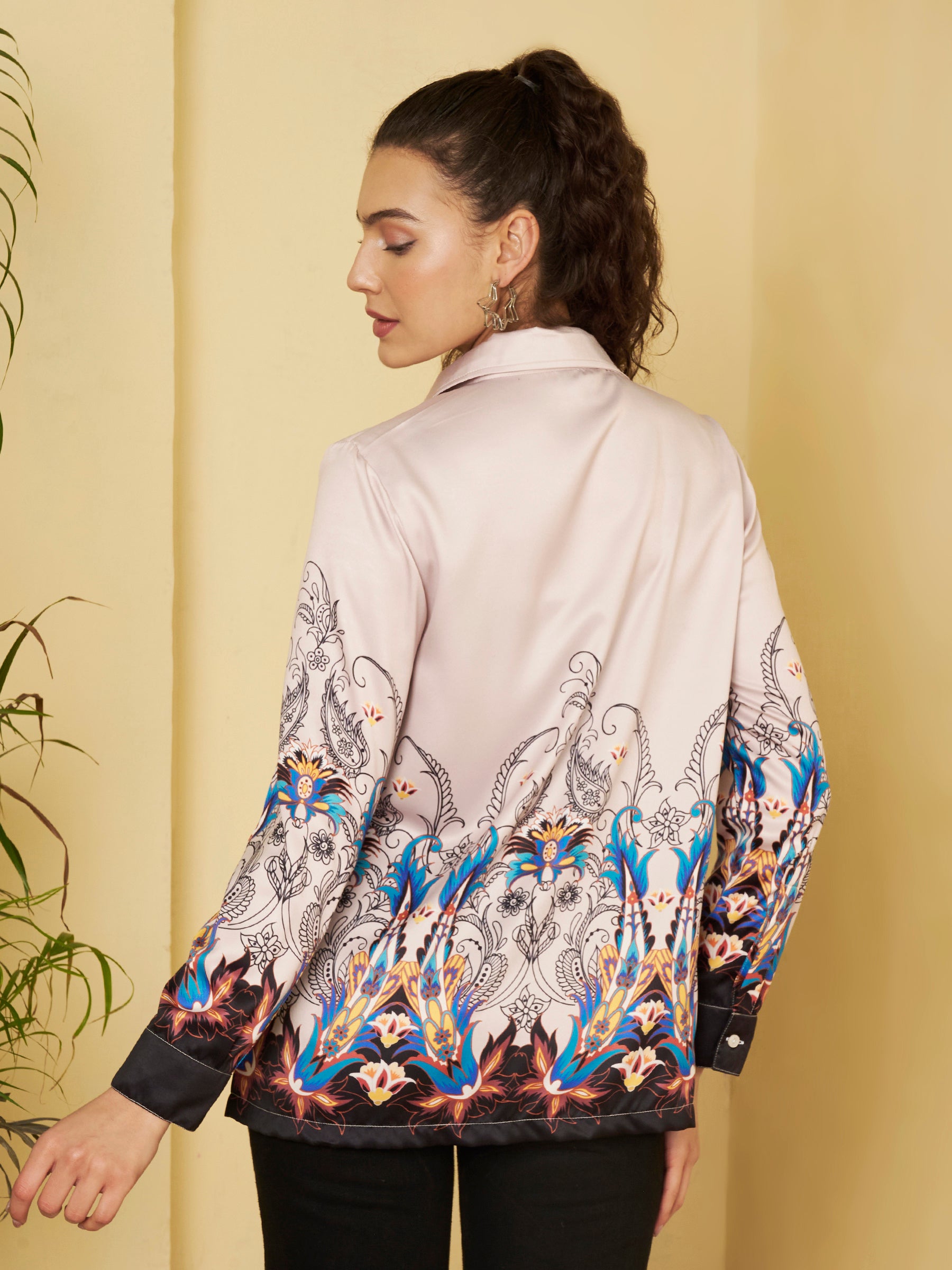 elegant Printed Satin Shirt,
