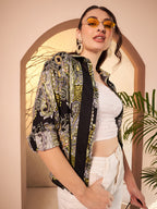 Black & Olive Paisley Printed Shirt with Contrast Placket