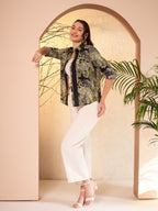 Black & Olive Paisley Printed Shirt with Contrast Placket