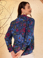 Navy Blue Floral Printed Shirt