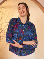 Navy Blue Floral Printed Shirt