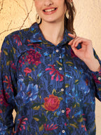 Navy Blue Floral Printed Shirt