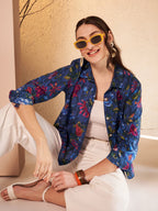 Navy Blue Floral Printed Shirt