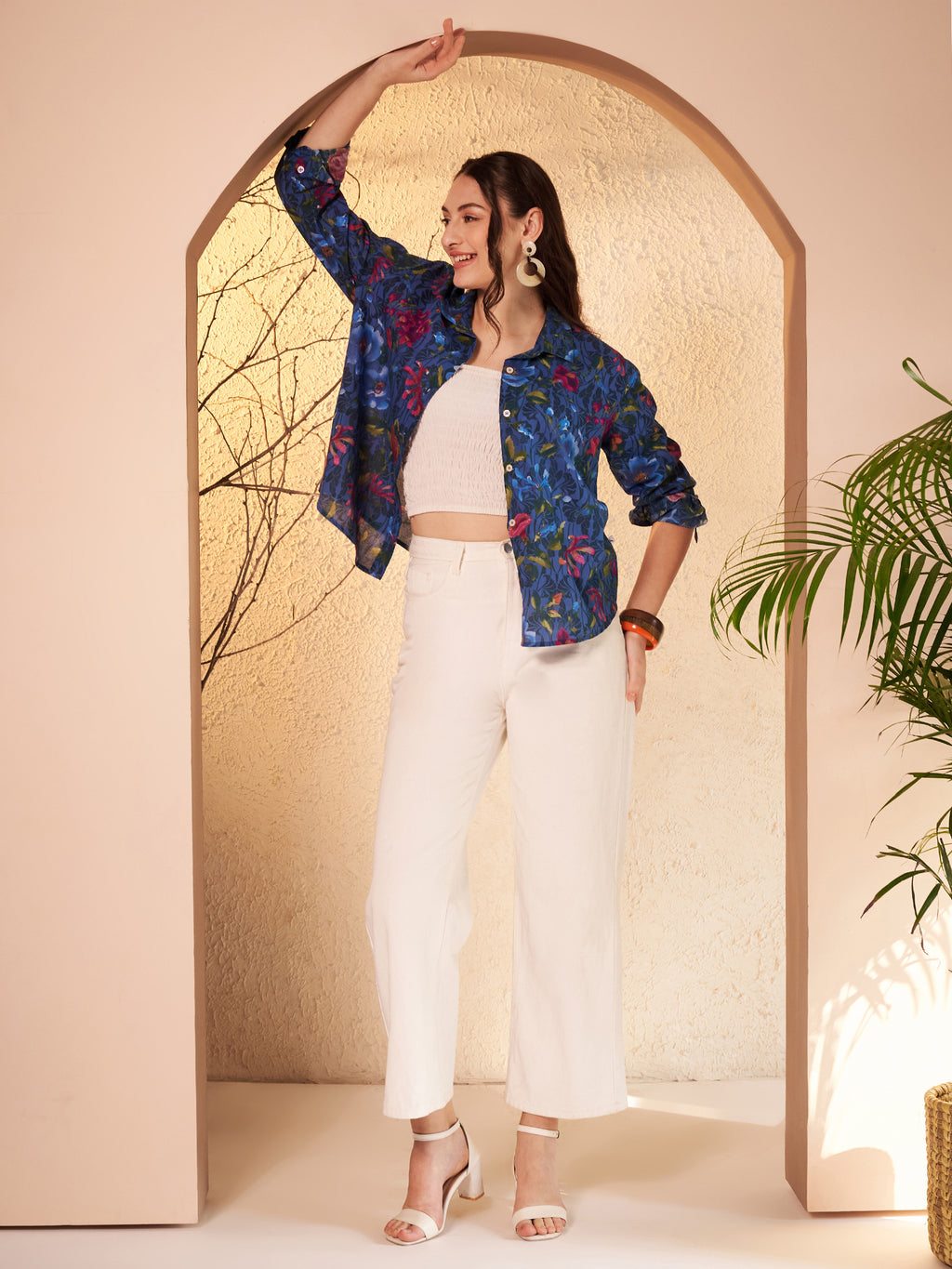 Navy Blue Floral Printed Shirt