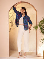 Navy Blue Floral Printed Shirt