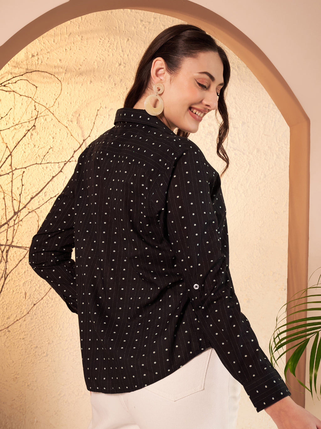 Dotted Printed Shirt with Floral Print Placket
