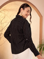 Dotted Printed Shirt with Floral Print Placket