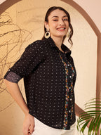 Dotted Printed Shirt with Floral Print Placket