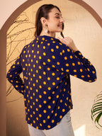 Navy Blue Polka Dot Printed Shirt