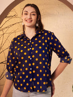 Navy Blue Polka Dot Printed Shirt