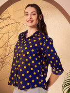 Navy Blue Polka Dot Printed Shirt