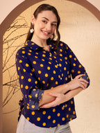 Navy Blue Polka Dot Printed Shirt