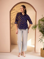 Navy Blue Polka Dot Printed Shirt