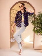 Navy Blue Polka Dot Printed Shirt