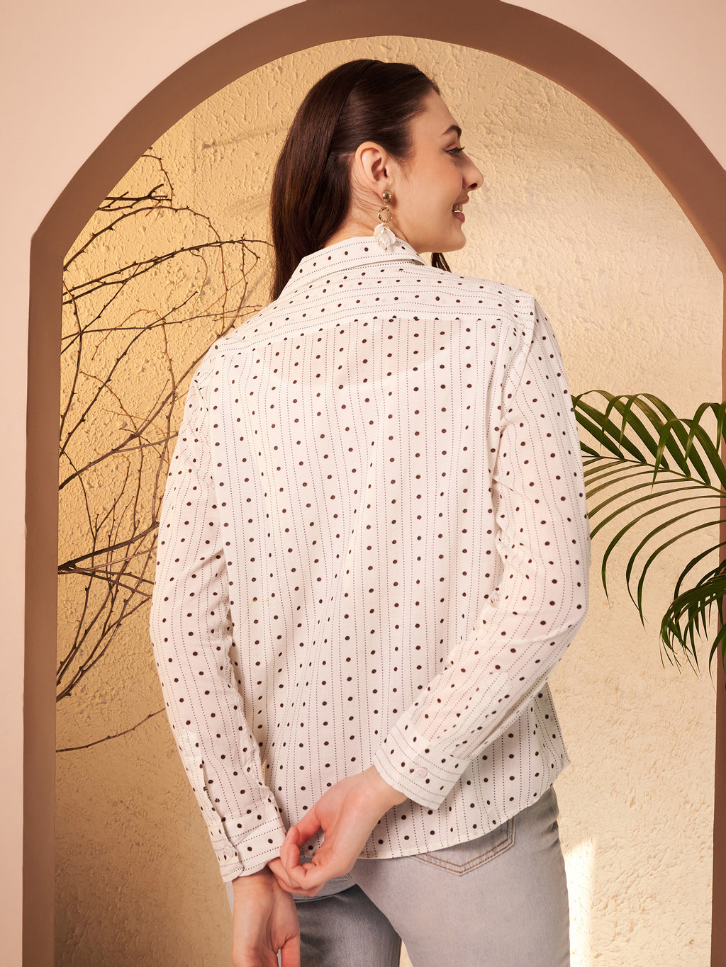 Dotted Printed Shirt with Floral Print Placket