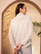 Dotted Printed Shirt with Floral Print Placket