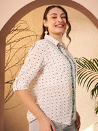 Dotted Printed Shirt with Floral Print Placket