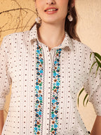 Dotted Printed Shirt with Floral Print Placket