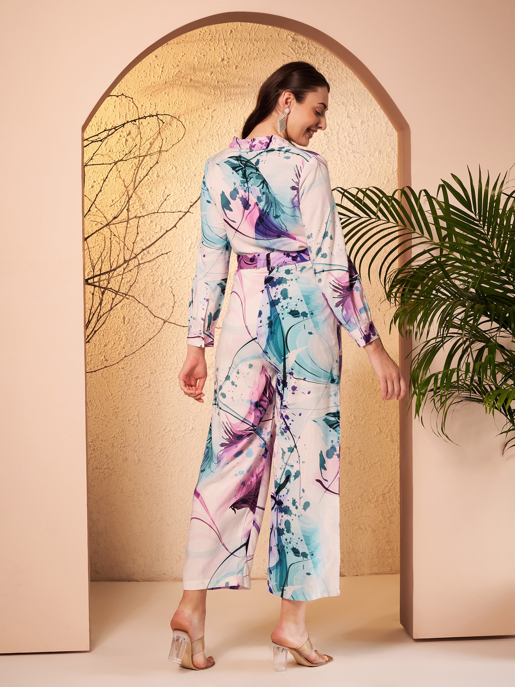 Lavender & Multicolor Abstract Printed Jumpsuit