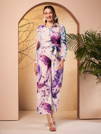 Lavender & Multicolor Abstract Printed Jumpsuit