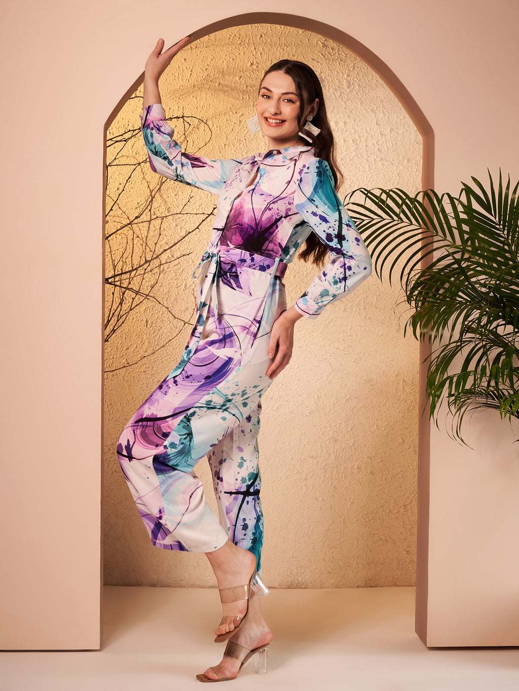 Lavender & Multicolor Abstract Printed Jumpsuit