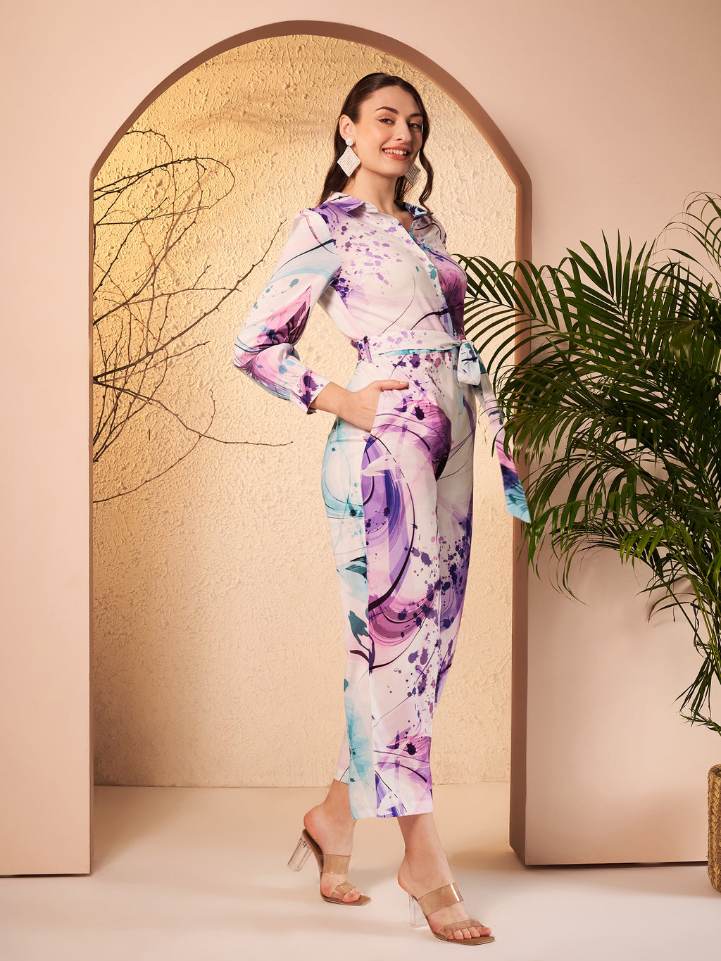 Lavender & Multicolor Abstract Printed Jumpsuit