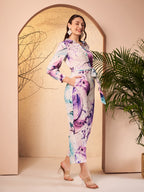 Lavender & Multicolor Abstract Printed Jumpsuit