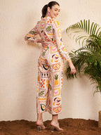 Beige Multicolor Printed Jumpsuit