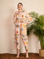 Beige Multicolor Printed Jumpsuit