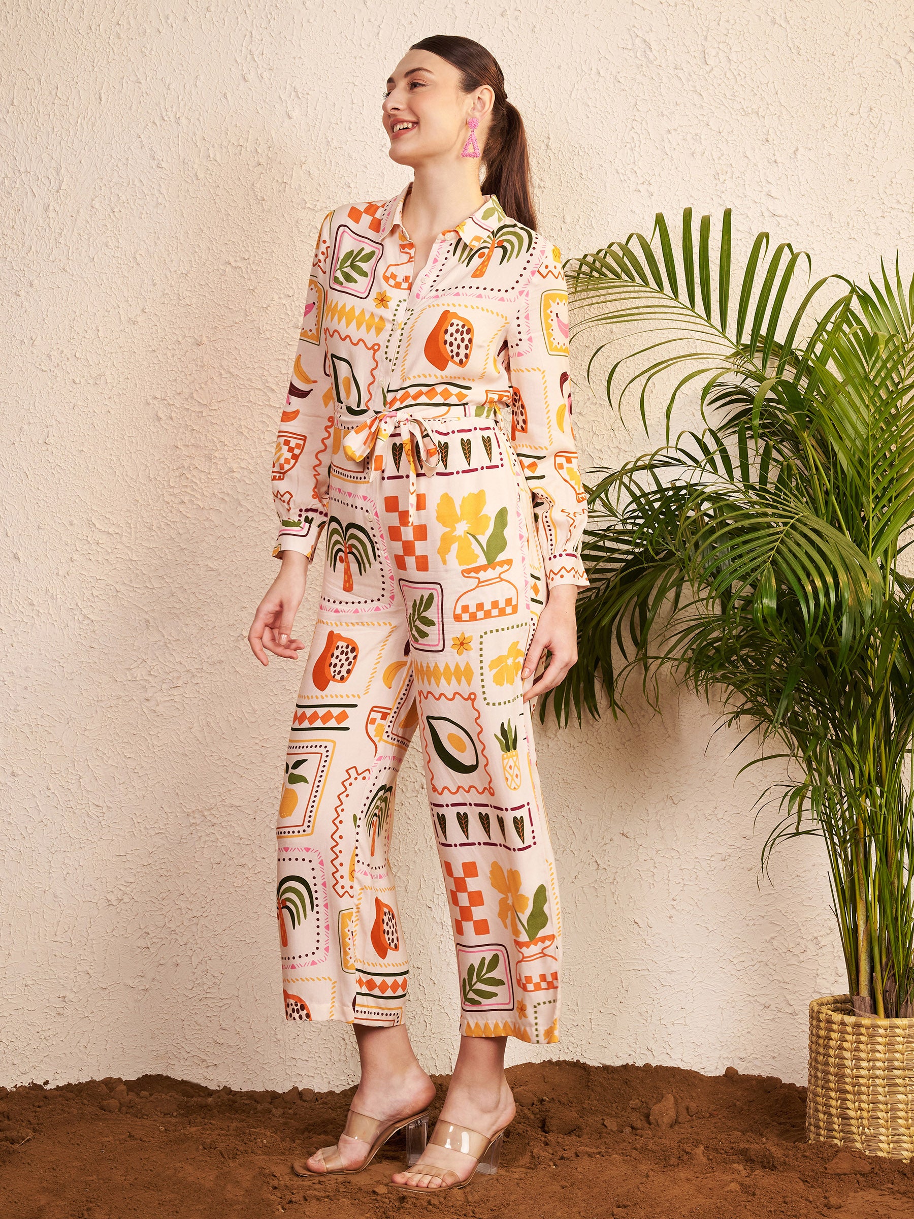 Beige Multicolor Printed Jumpsuit